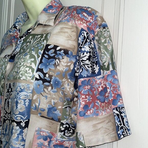 Vtg 80s/90s multi patterned multi colored short sleeve button down shirt - Picture 4 of 6